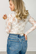 Sheer Floral Lace Mock Neck Slim Fit Long Sleeve Top